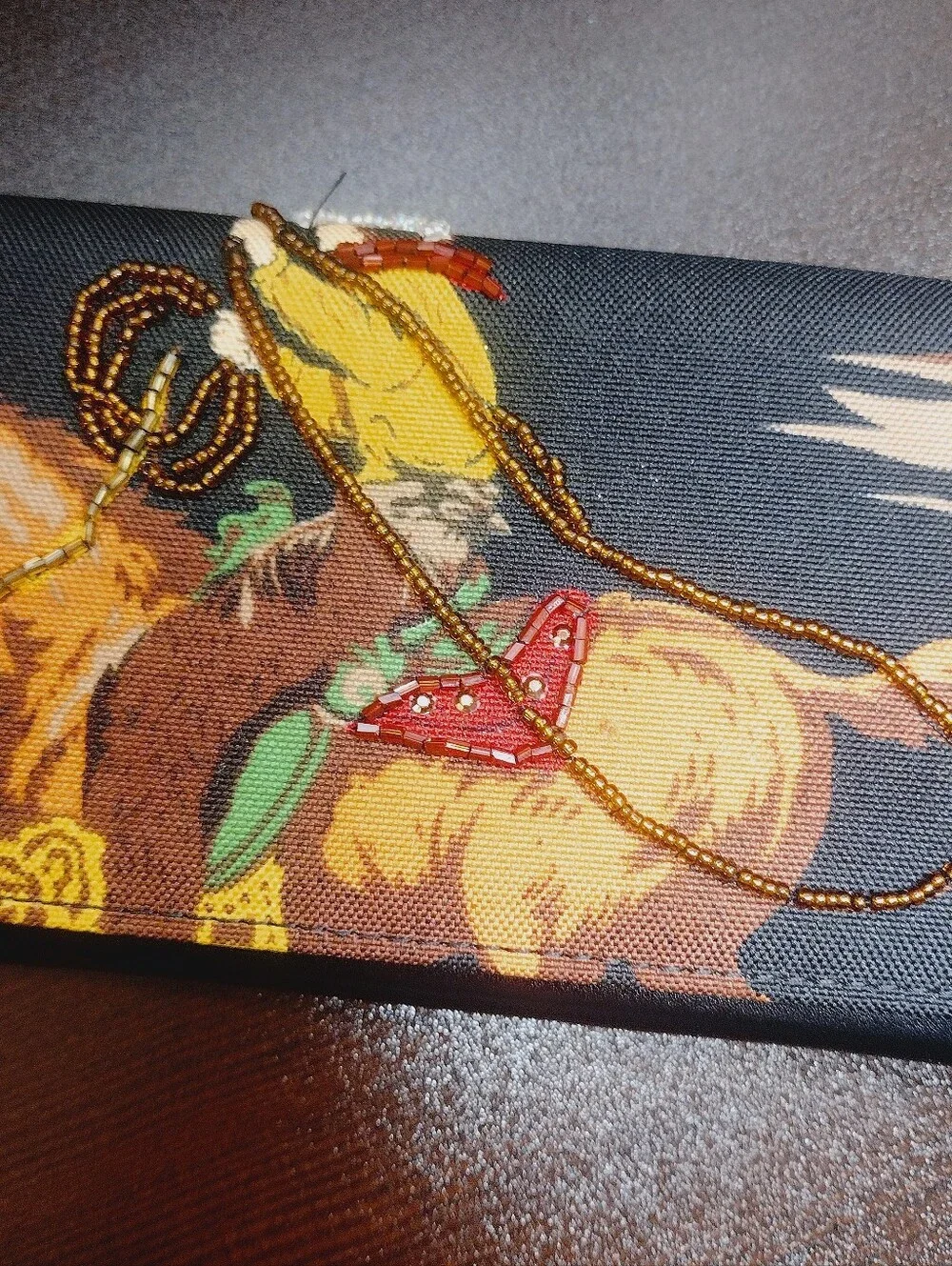 Embroidered Beaded Western Horse Wallet- Black with Brown & Gold Accents